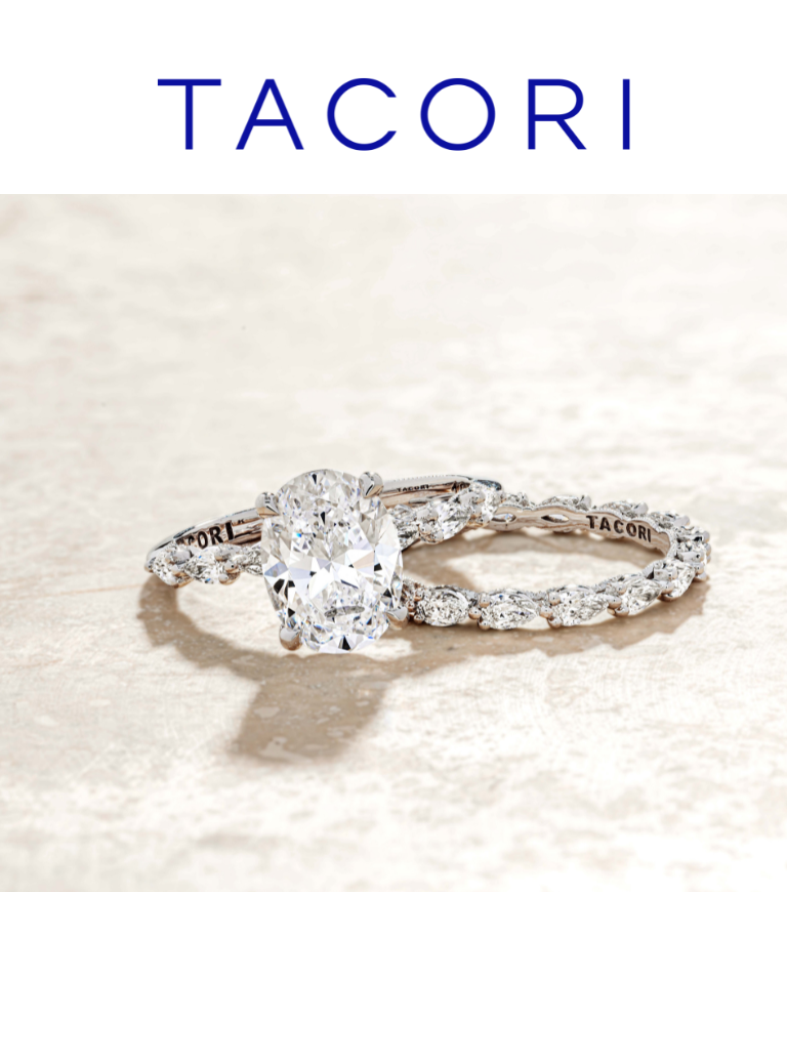 Banner of a gathering of various engagement rings from TACORI